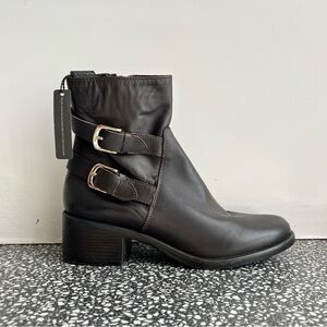 Emanuele Crasto Brown Leather Ankle Boots Double Buckle Size 40